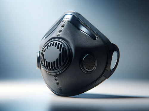 DALL·E 2023-11-09 16.19.43 - A cinematic wide-angle image of a single modern protective face mask without vent holes, showcasing advanced filtration and a sleek design. The mask.png