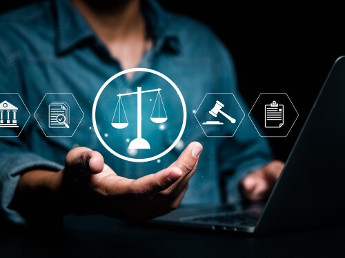 Justice and legal concept, businessman with law icon, paperwork expert consulting, business law, labor law.