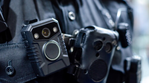 Close-up of police body camera