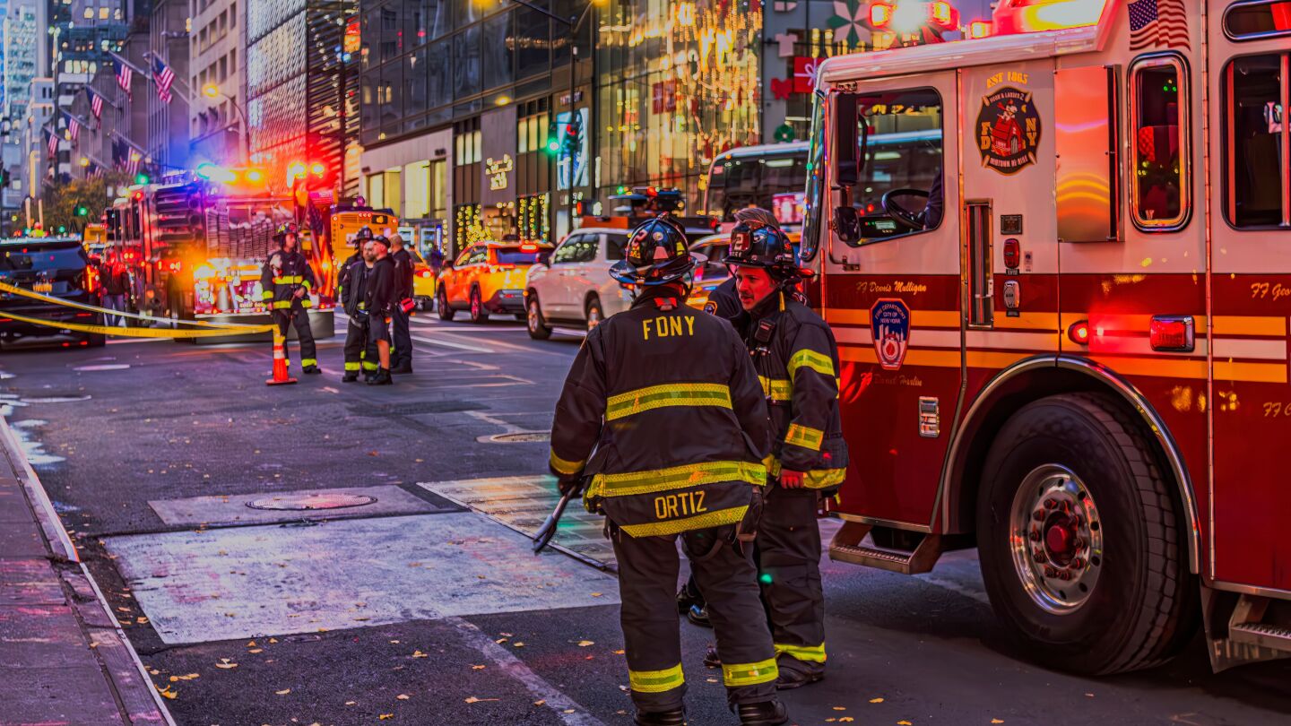 Firefighters on Fifth Avenue in NYC