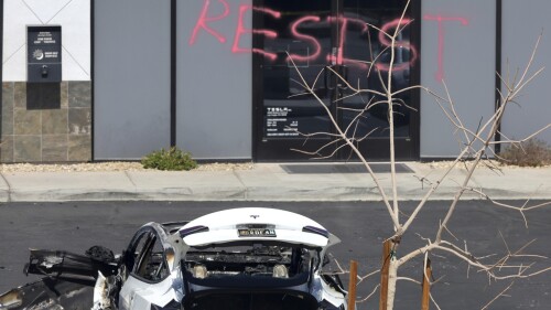APTOPIX Musk Tesla Vandalism
