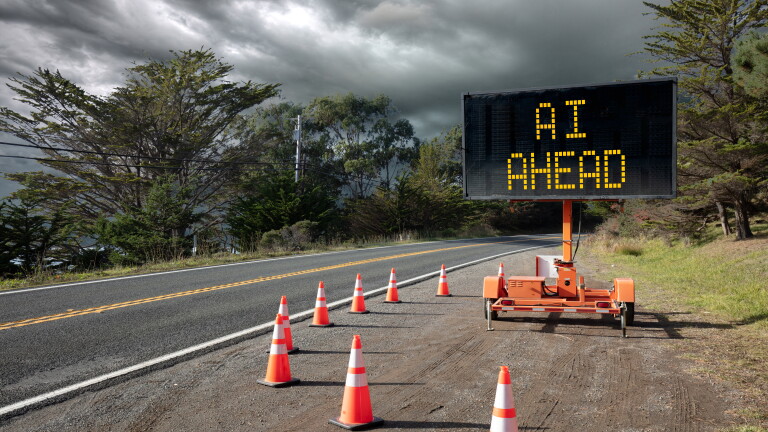 Proceed Sign Police AI police report writing ahead: Proceed with caution