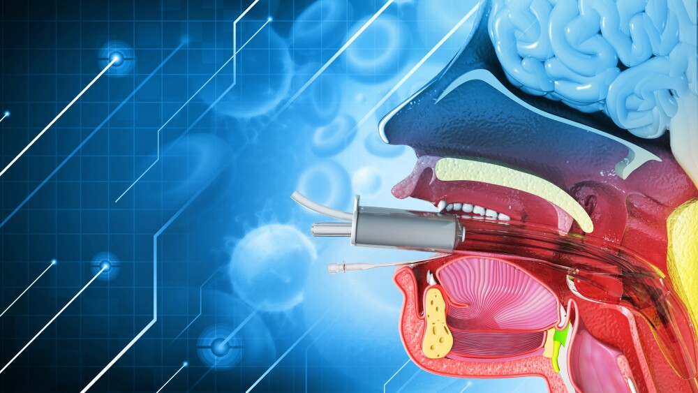 Endotracheal intubation on scientific background. 3d illustration