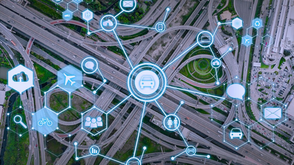 Social infrastructure and communication technology concept. IoT(Internet of Things). Autonomous transportation.