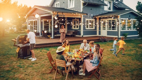 Big Family and Friends Celebrating Outside at Home