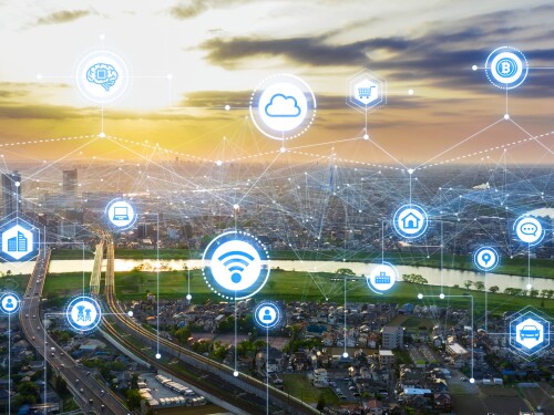 Communication network concept. Smart city.