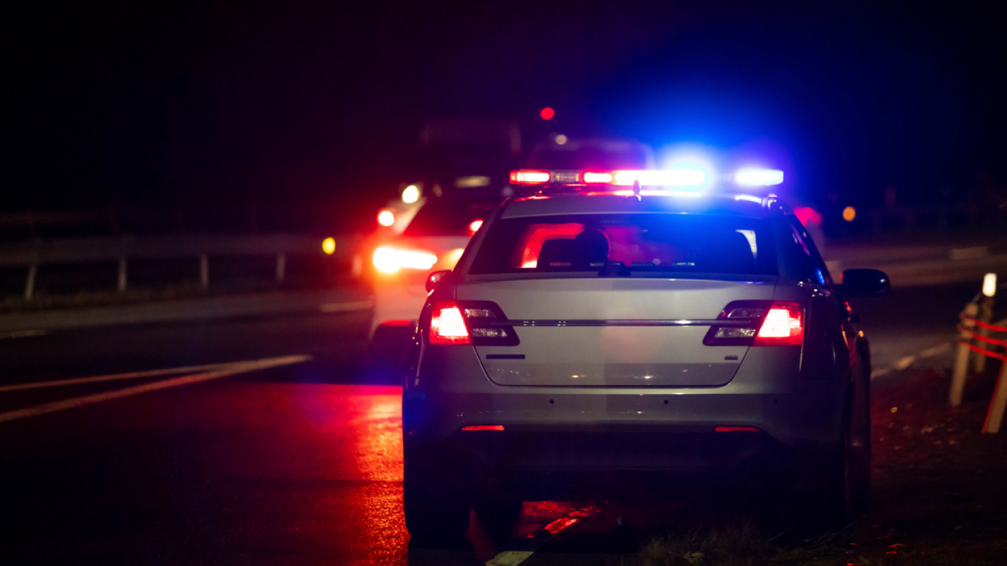 police lights night traffic stop road