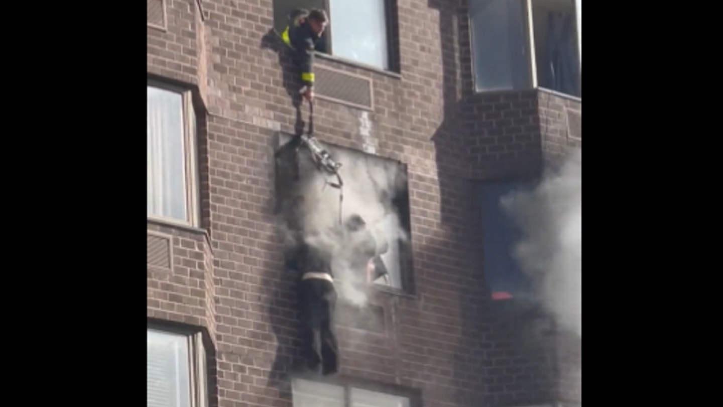 High Rise Fireman Video: FDNY firefighters rescue individuals from high-rise fire that ...