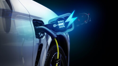 Power cable pump plug in charging power to electric vehicle EV car.