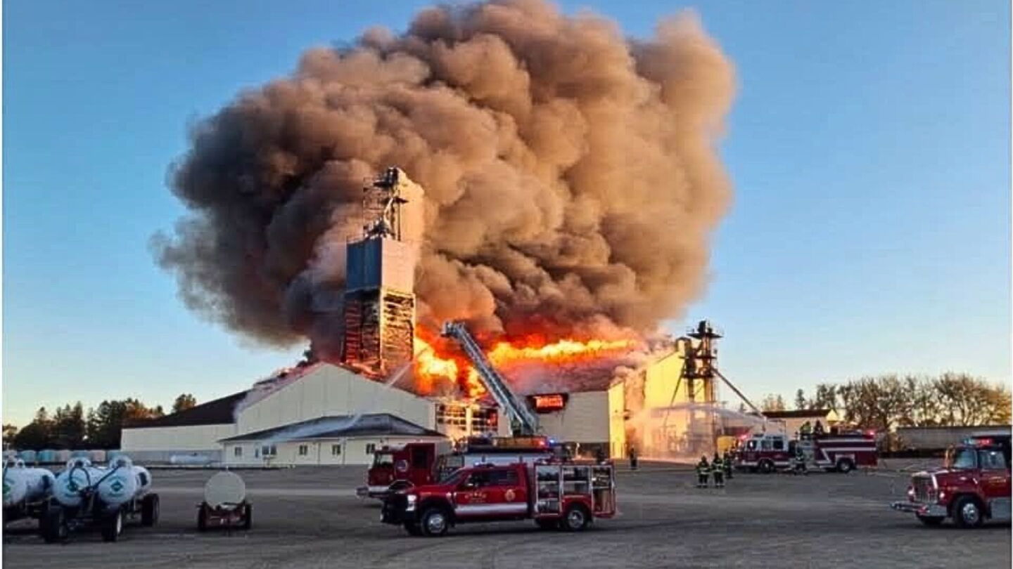 Sulfur explosion sparks large fire at Iowa grain elevator