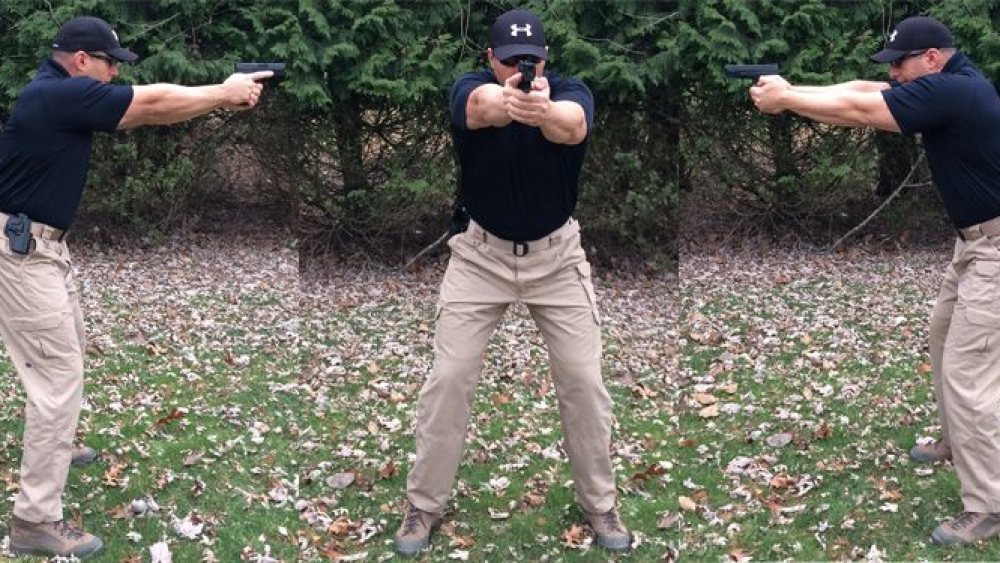 Isosceles stance for pistol shooting